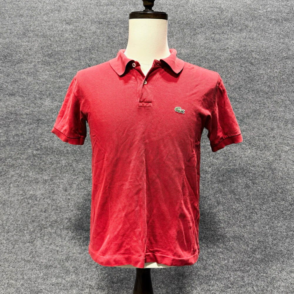Lacoste Polo Shirt Mens Size 3 Red Solid Knit Short Sleeve Collared Logo